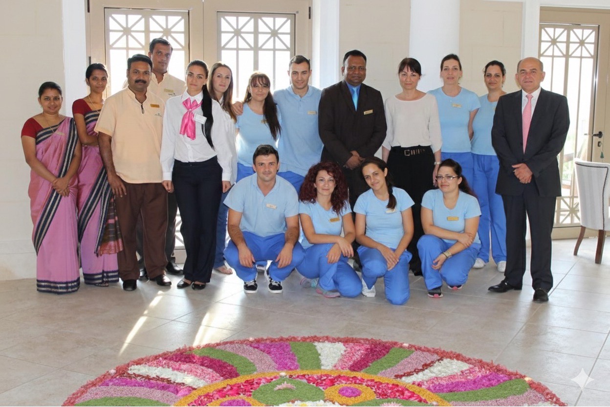 Dr. Vijay with spa team and Resort Manager at Grecotel Mandola Rosa, Greece
